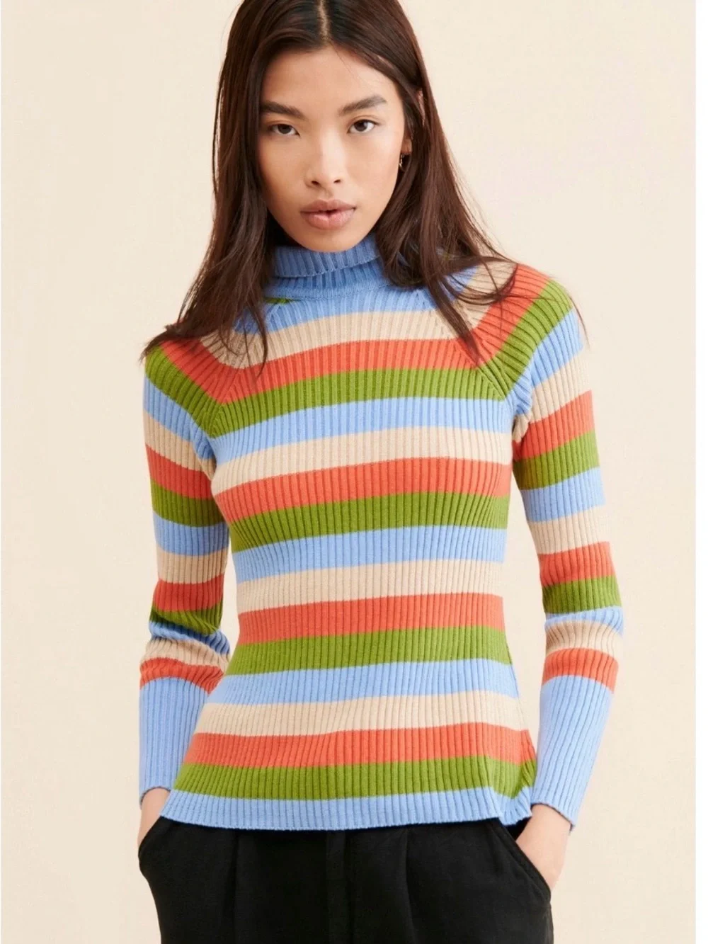 Free People x Arthur Apparel Racer Skivvy Sweater Multicolor Striped Cotton EUC